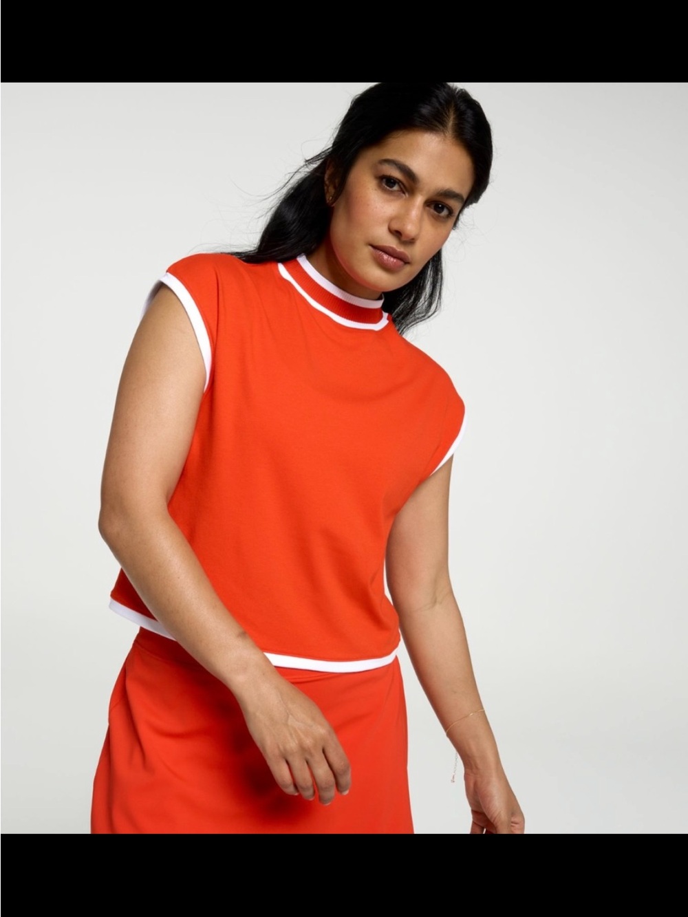 CALIA Women’s Ribbed Cropped Mock Neck Tank NWT Size S Fresh Red with White Trim